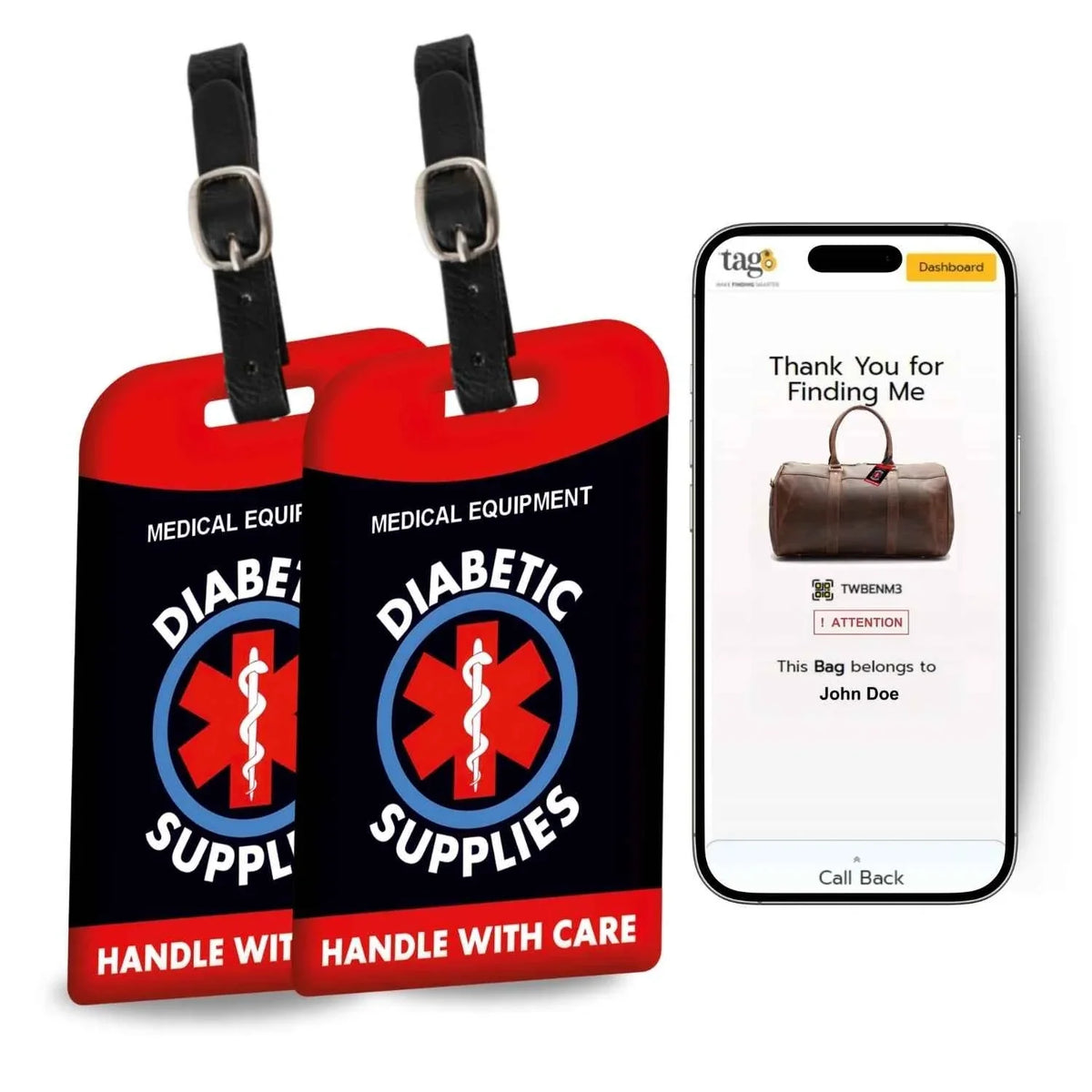 Diabetic Equipment Tag Red Color [Pack 2]